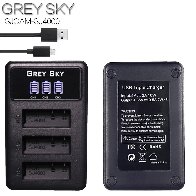 4 шт. аккумулятор PG1050 900 мА/ч светодиодный 3 слота USB зарядное устройство для SJCAM SJ4000