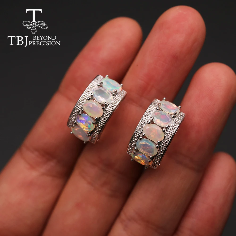 Женские серьги с натуральным эфиопским опалом 4 карата TBJ овальной огранкой Х6 мм