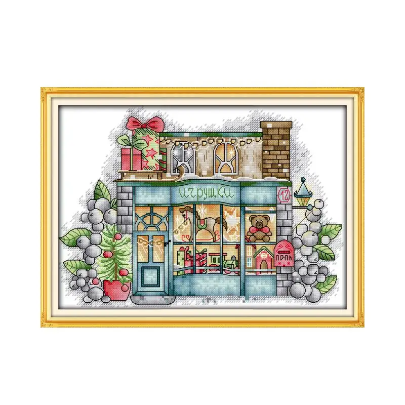 

Christmas toy store cross stitch kit 14ct 11ct pre stamped canvas cross stitching embroidery DIY handmade needlework