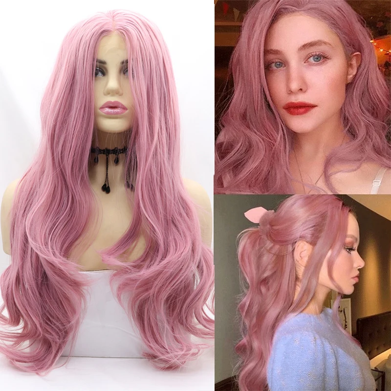 

Light Hot Pink And Black Ombre Pastel Lace Front Wig Blackpink Hair Long Curly Lolita Glueless Cosplay Body Wave Highlight Wigs