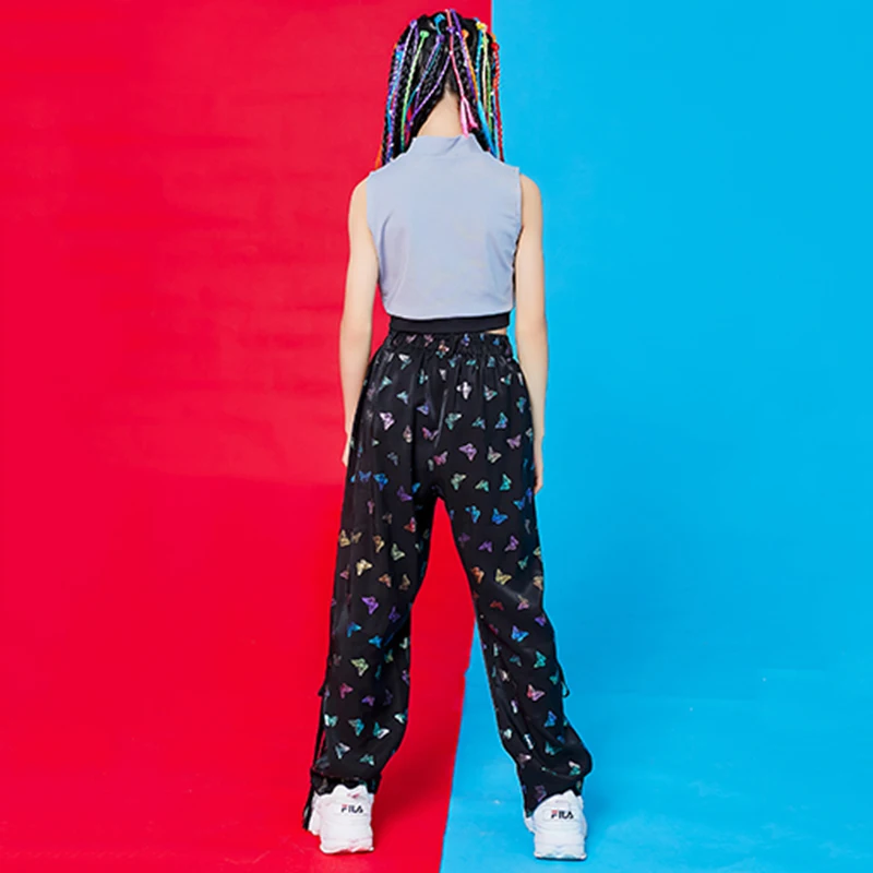 

Girls Hip Hop Street Dance Costumes Children'S Jazz Fashion Clothes Vest Butterfly Print Pants Modern Dancer Stage Wear DNV13553