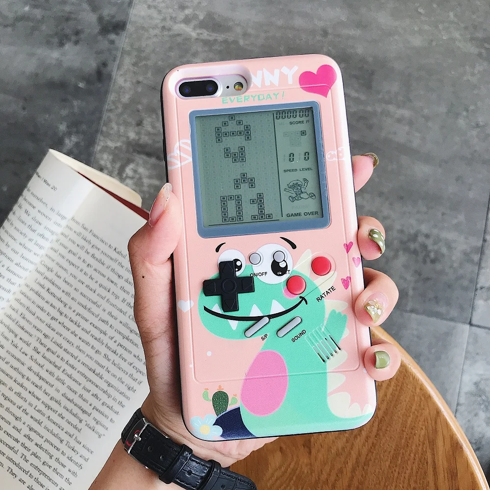 pink and green Ретро Gameboy тетрис телефонные чехлы для iPhone XS MAX XR мягкий TPU может играть в игры Чехол для iPhone X 6 6S 7 8 plus чехол coque - Цвет: pink and green