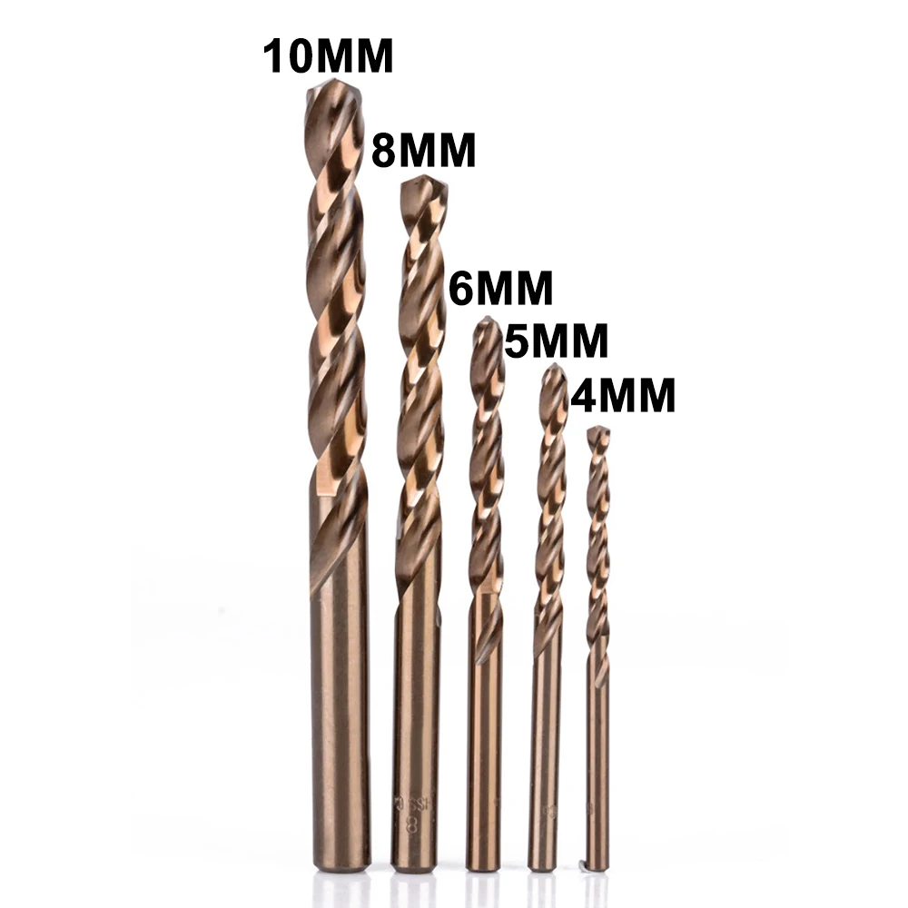 

5PCS HSS Cobalt Drill Bits HSS-Co For Aluminum Stainless Steel 4/5/6/8/10mm Tool