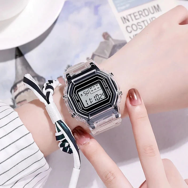 Прозрачные Цифровые часы светящиеся квадратные водонепроницаемые женские