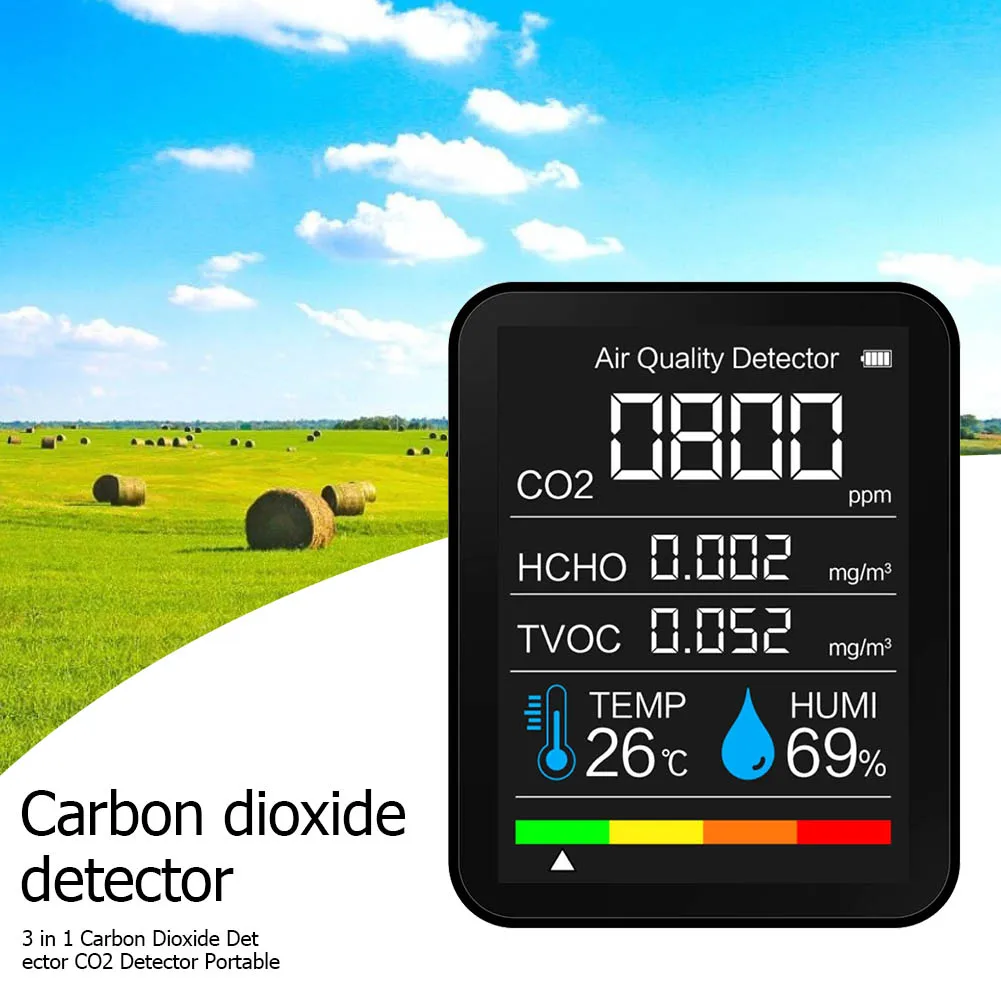 

5 in 1 Portable CO2 Meter Temperature Humidity Sensor Tester Air Quality Monitor Analyzer Carbon Dioxide Gas TVOC HCHO Detector
