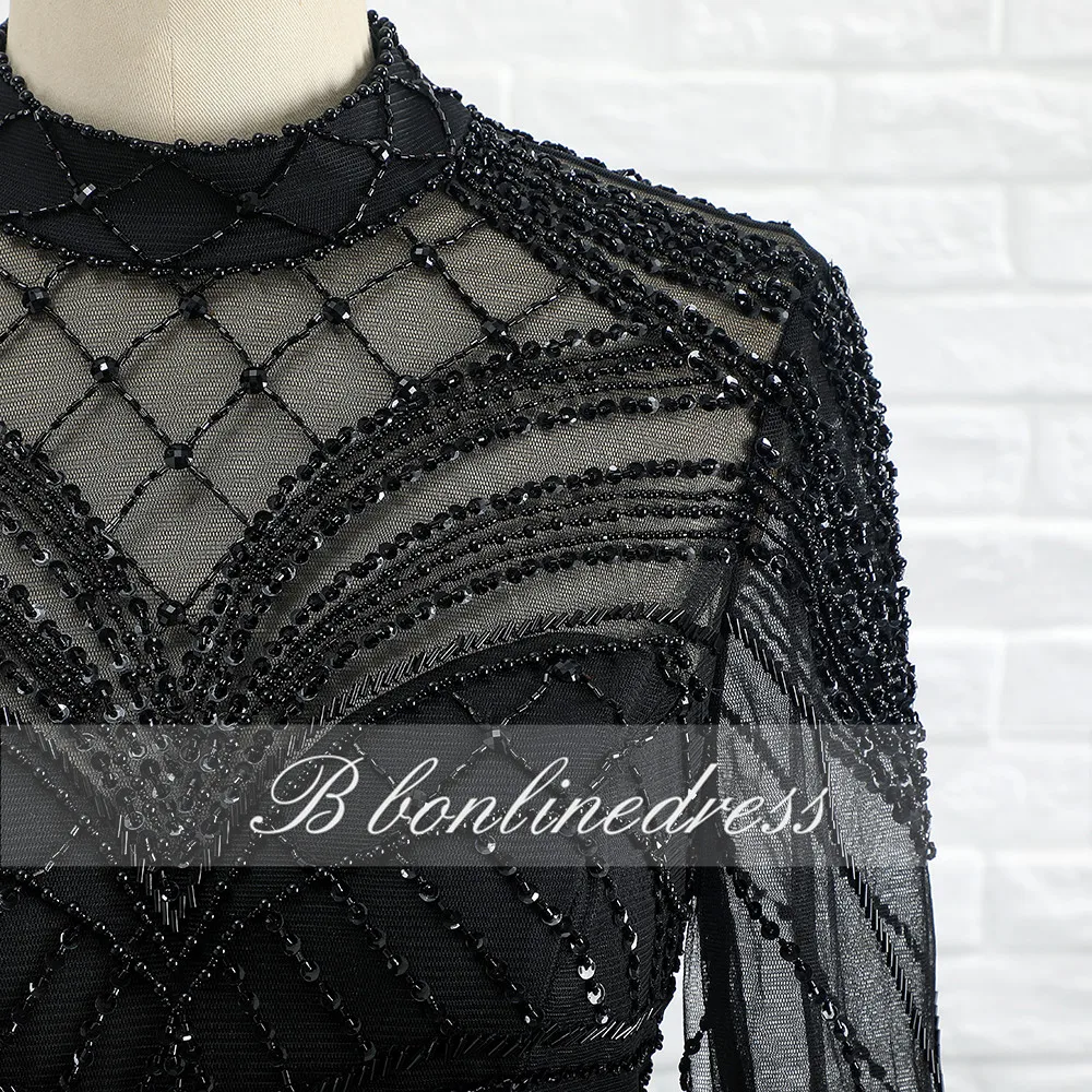 Черное коктейльное платье Bbonlinedress с длинным рукавом и высоким воротником