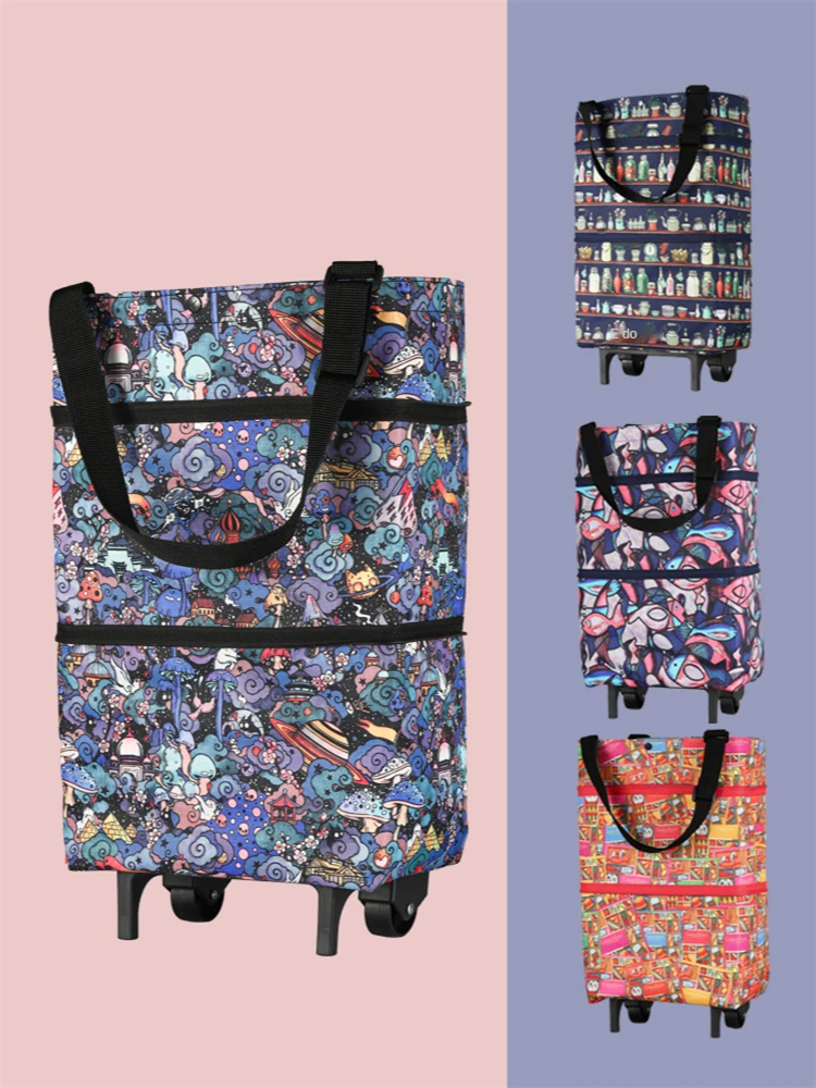 

Folding Shopping Trolley Bags with Wheels for Grocery Food Laundry School Bag