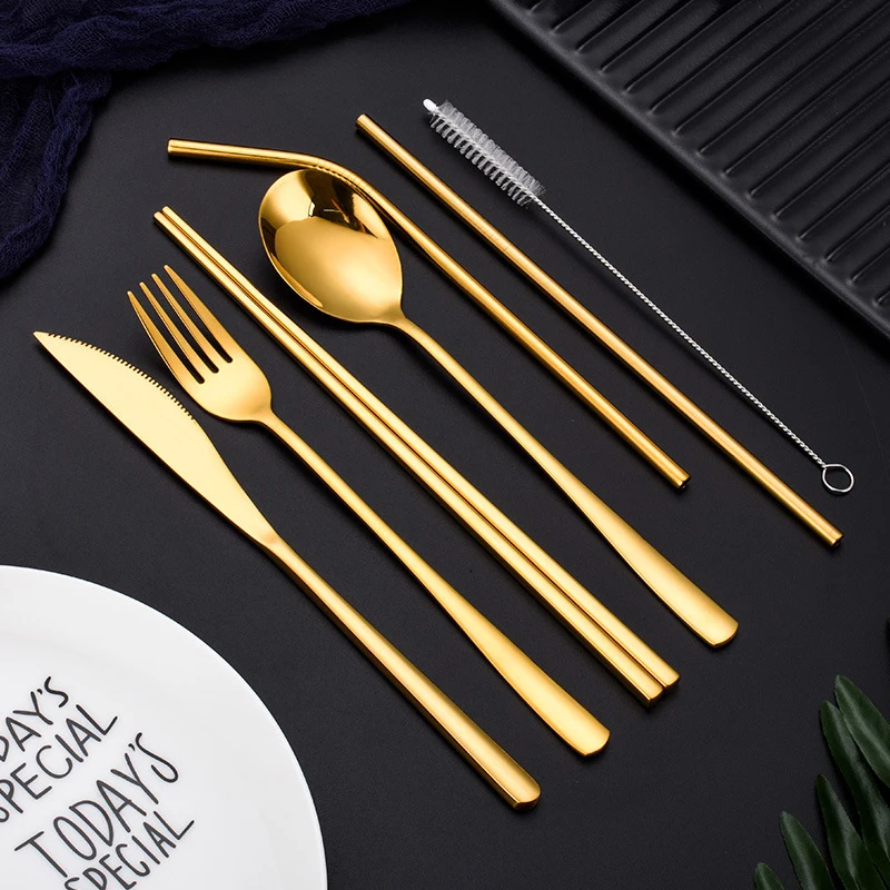 Портативный многоразовые столовые приборы для путешествий Набор 304