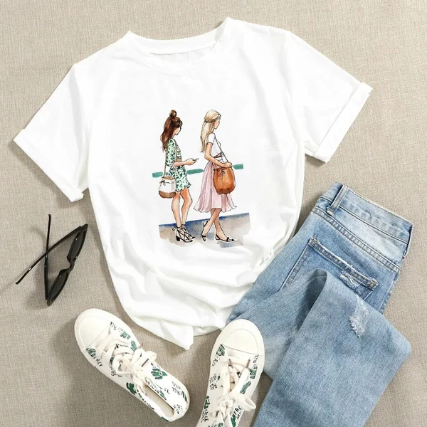 

White Fashion T Shirt Women Print Summer Casual Tshirts 2020 Short Sleeve Cotton Tees Harajuku Graphic Tops Kawaii