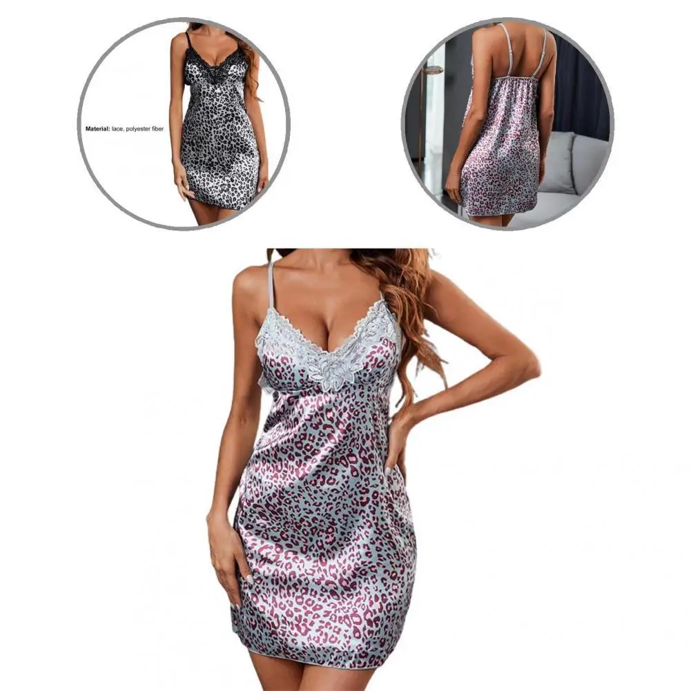 

Beautiful Night Dress Backless Comfy Lace Stitching V-Neck Lady Nightwear Sling Nightgown Women Sleepshirt