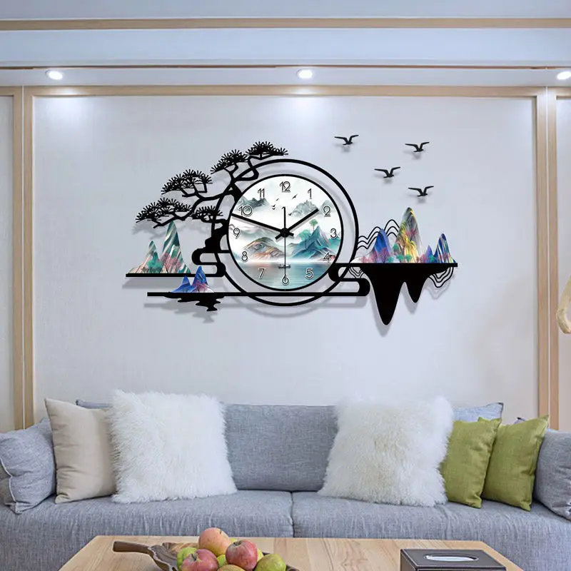 

New Chinese clock wall clock living room silent wall decoration landscape Chinese style modern simple clock fashion home