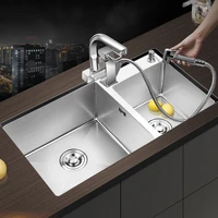 apartment stainless steel kitchen sink for hotel home improvement double bowls under counter basin set with drain accessories
