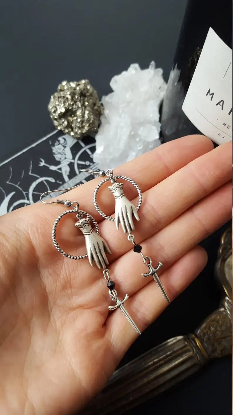 

Victorian Hand Dagger Earrings - Gothic, Romantic, Dark, Tradgoth, Witch, Witchy, Vintage Style