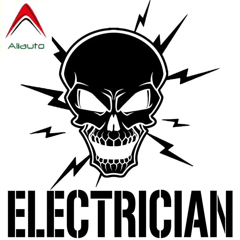 

Aliauto Personality Car Sticker Skull and Lightning Bolts Electrician Electric VInyl Decal Accessories Black/Silver,17cm*18cm