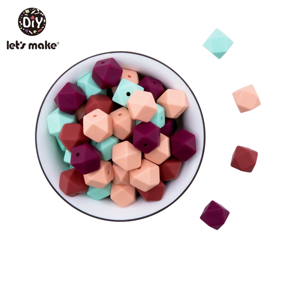 red series Let'S Make 20Pc 14Mm Hexagon Silicone Teether Beads Baby Tiny Rod Multifaced Baby Teething Toy Beaded Silicon Baby Teether Toy - Цвет: red series