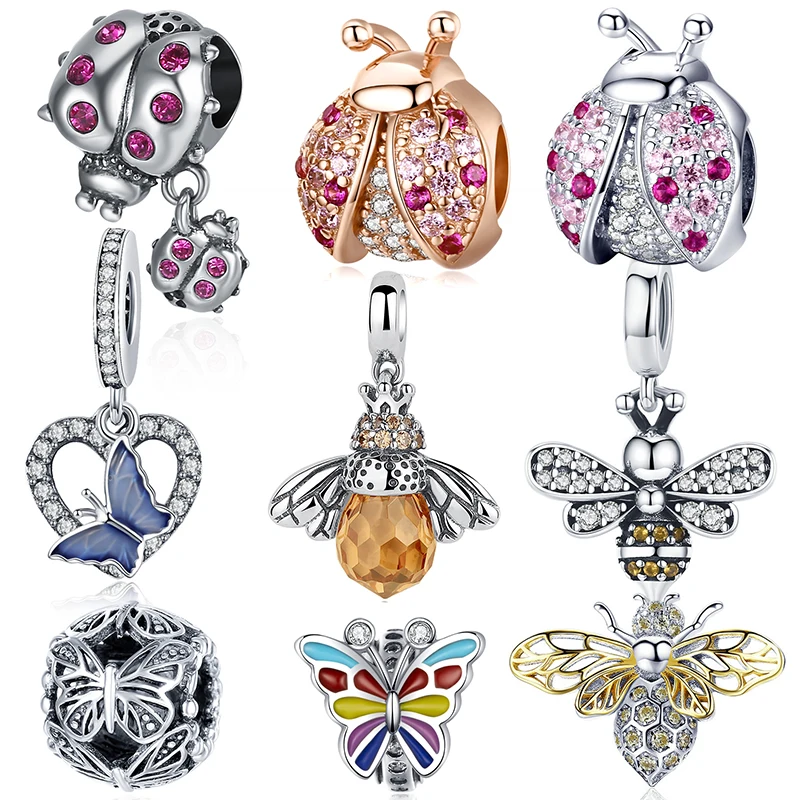 WOSTU из серебра 925 пробы с подвеской бабочкой насекомыми|charm sterling silver|silver silver 925charm |
