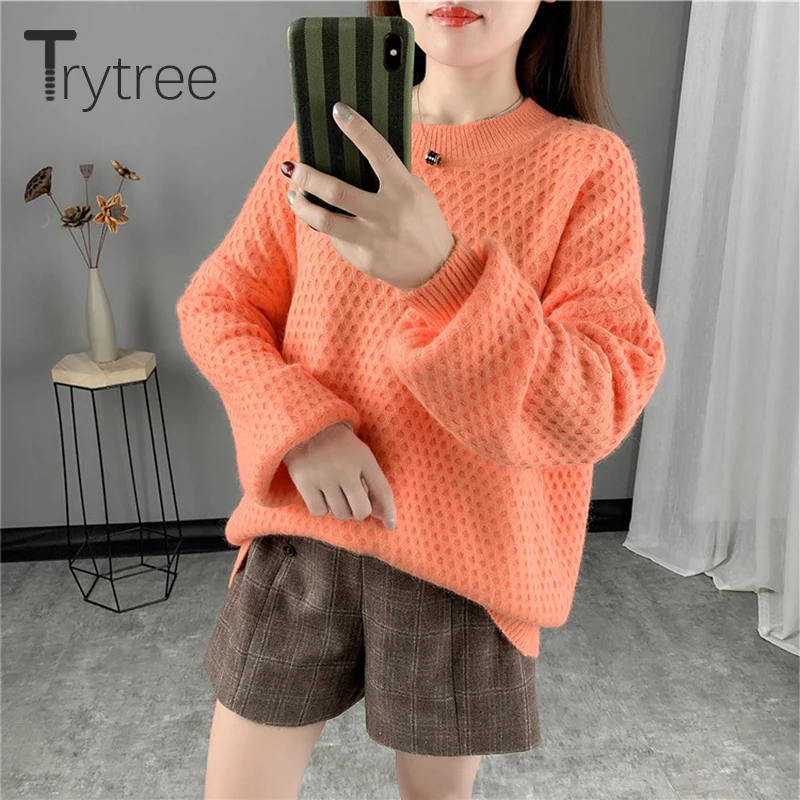 Trytree 2019 осень зима женский свитер Повседневный с o-образным вырезом компьютерный