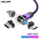 USLION Магнитный кабель для iPhone 12 11 USB кабель вращение на 360 градусов Магнитный зарядный кабель типа C 2021 новый кабель для быстрой зарядки мобильный телефон