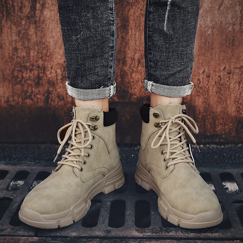 

Men's Motorcycles Boots Shoes Retro High Male Desert Boots British Leather Lace Up Buckle Mens Martin Boots Zapatos De Hombre