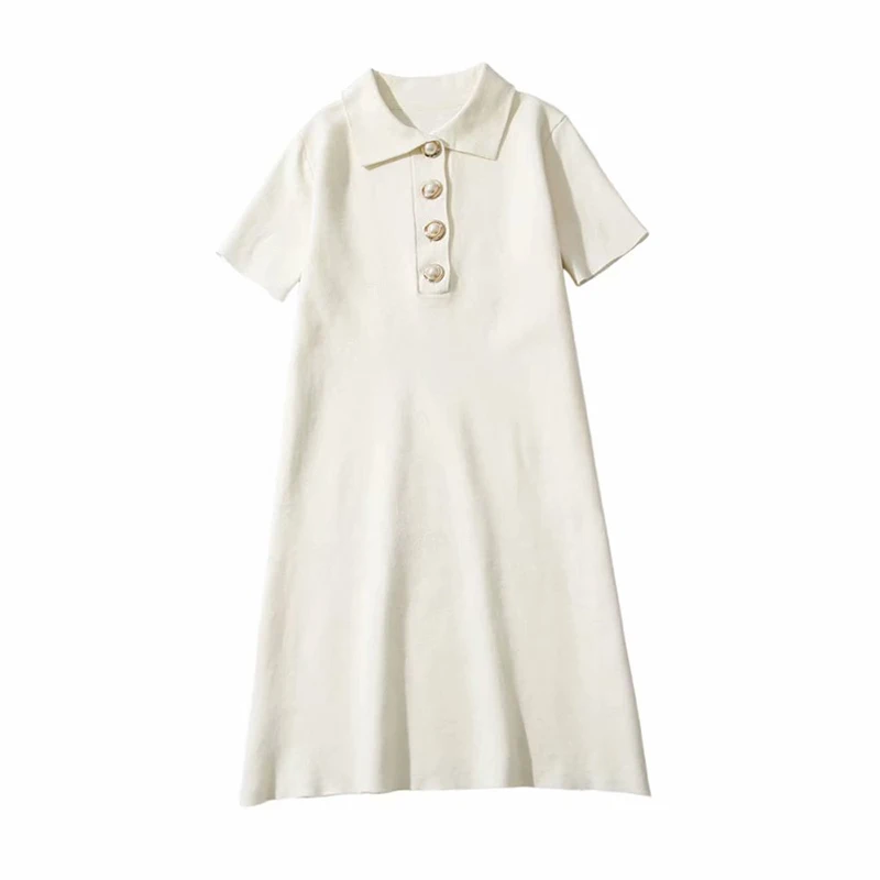 ZA 2019 Summer New Women Brief Solid knitting Dress Pearl button Turn-down Short Sleeve Loose Thin Casual Sweater dresses |