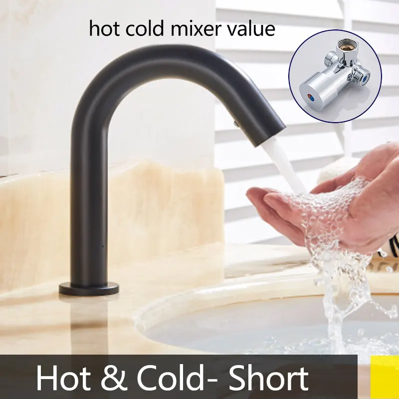 black Hot cold A Хромированная короткая или высокая автоматическая ручная сенсорная ванная раковина столешница для крана горячая и холодная или Одиночная холодная Громкая связь - Цвет: black Hot cold A