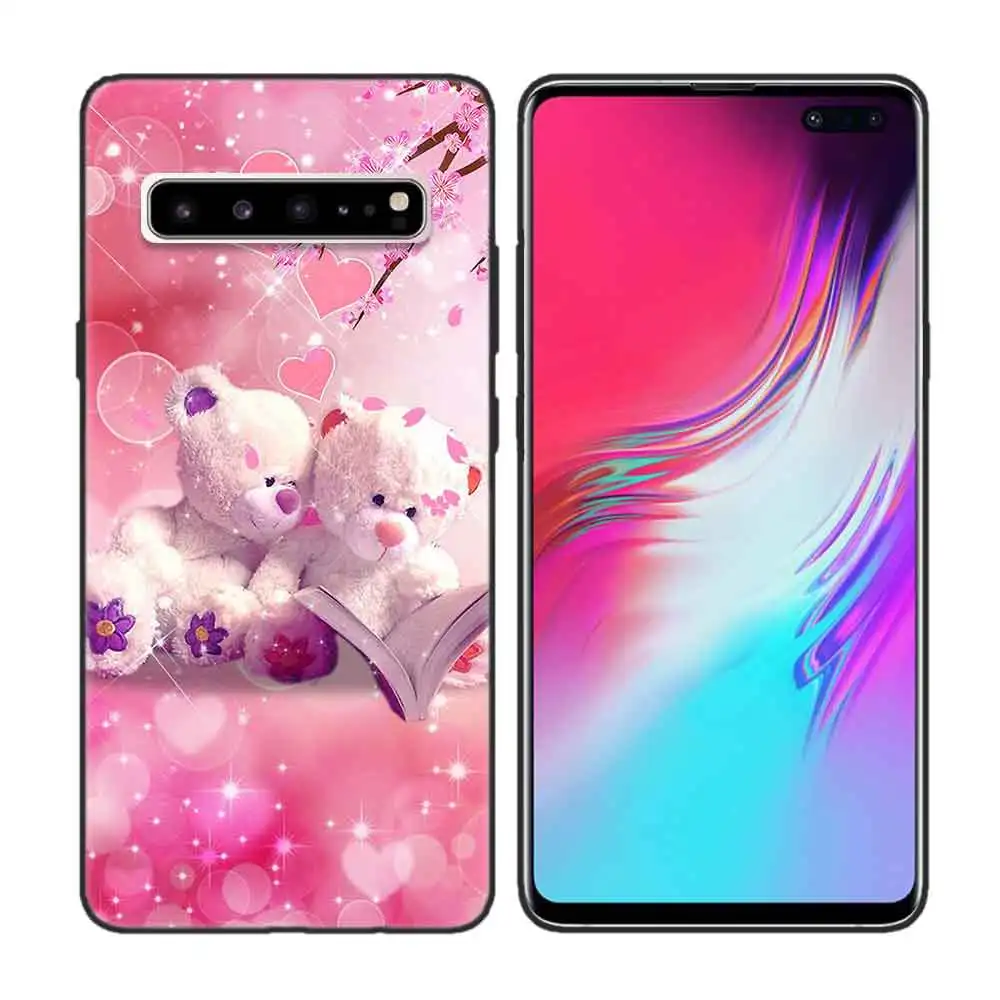 Черный мягкий силиконовый чехол-накладка для samsung Galaxy S7 S8 S9 S10 5G S10E J4 J6 J8 M20 Note 8 9 Edge Plus Cas потрёпанный плюшевый медвежонок
