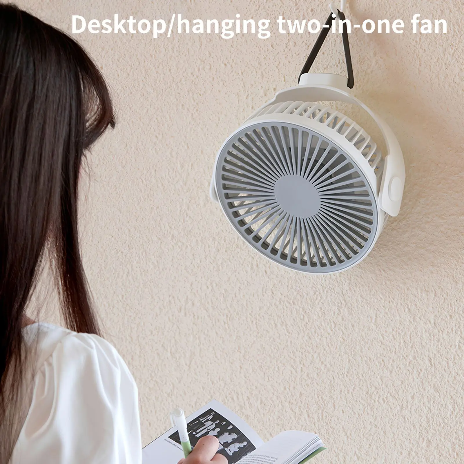 Mini Silent 4-Speed Fan Suspended Desktop Fan USB Silent Desktop Fan Adjustable Angle Rechargeable Small Fan Desktop Fan Office