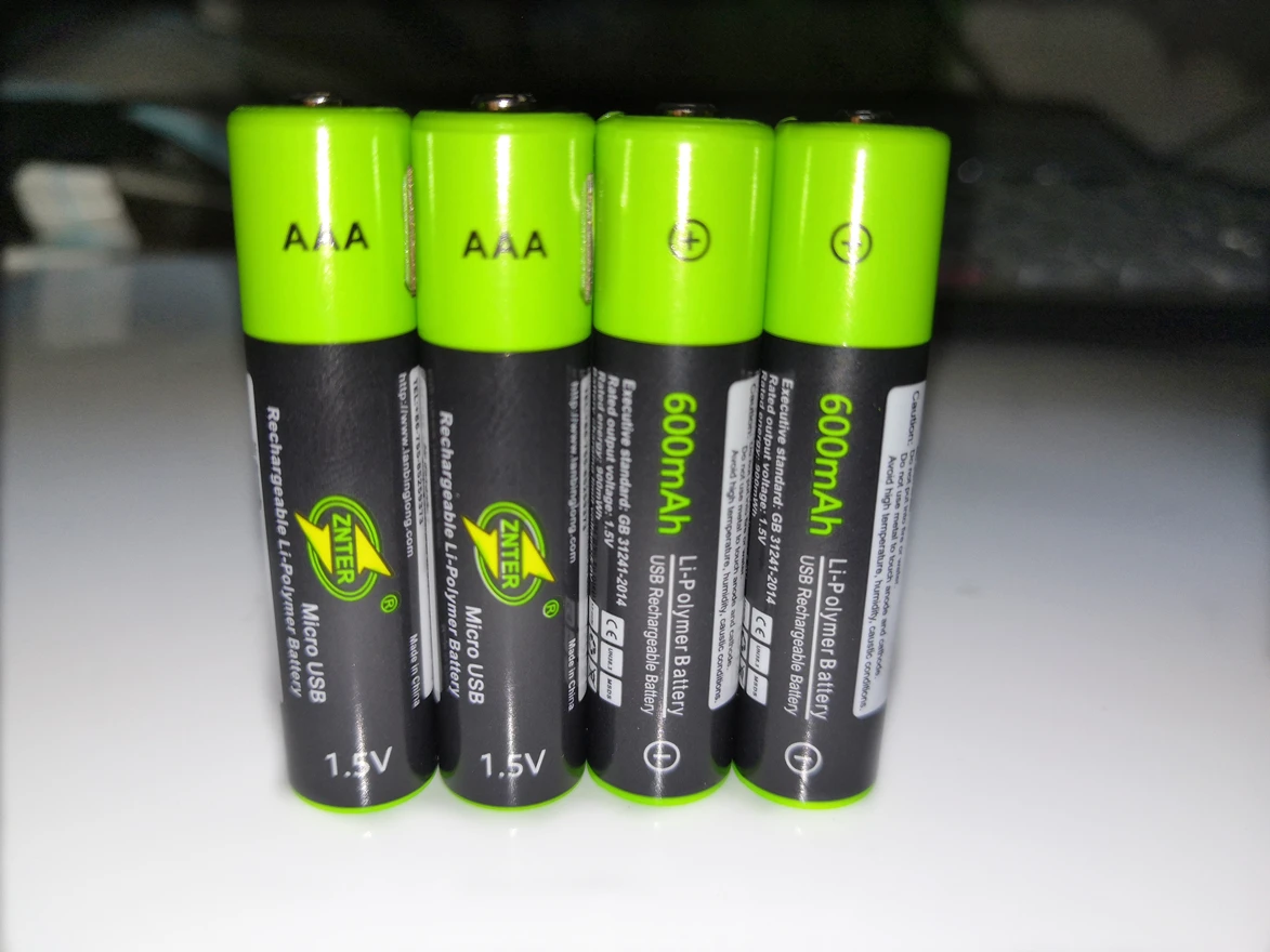 Перезаряжаемая батарея ZNTER литий полимерная AAA 1 5 в 600 мАч + кабель Micro USB быстрая