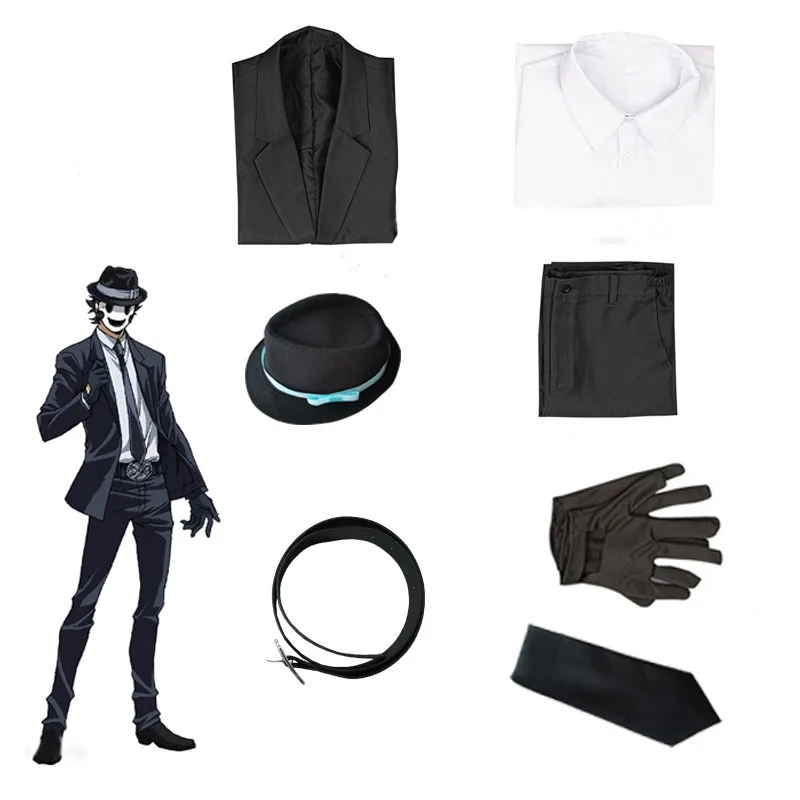 

Костюм снайпера из аниме с высокой талией для косплея, головной убор, пояс, перчатки, маска, черная униформа, наряд для Хэллоуина, карнавала