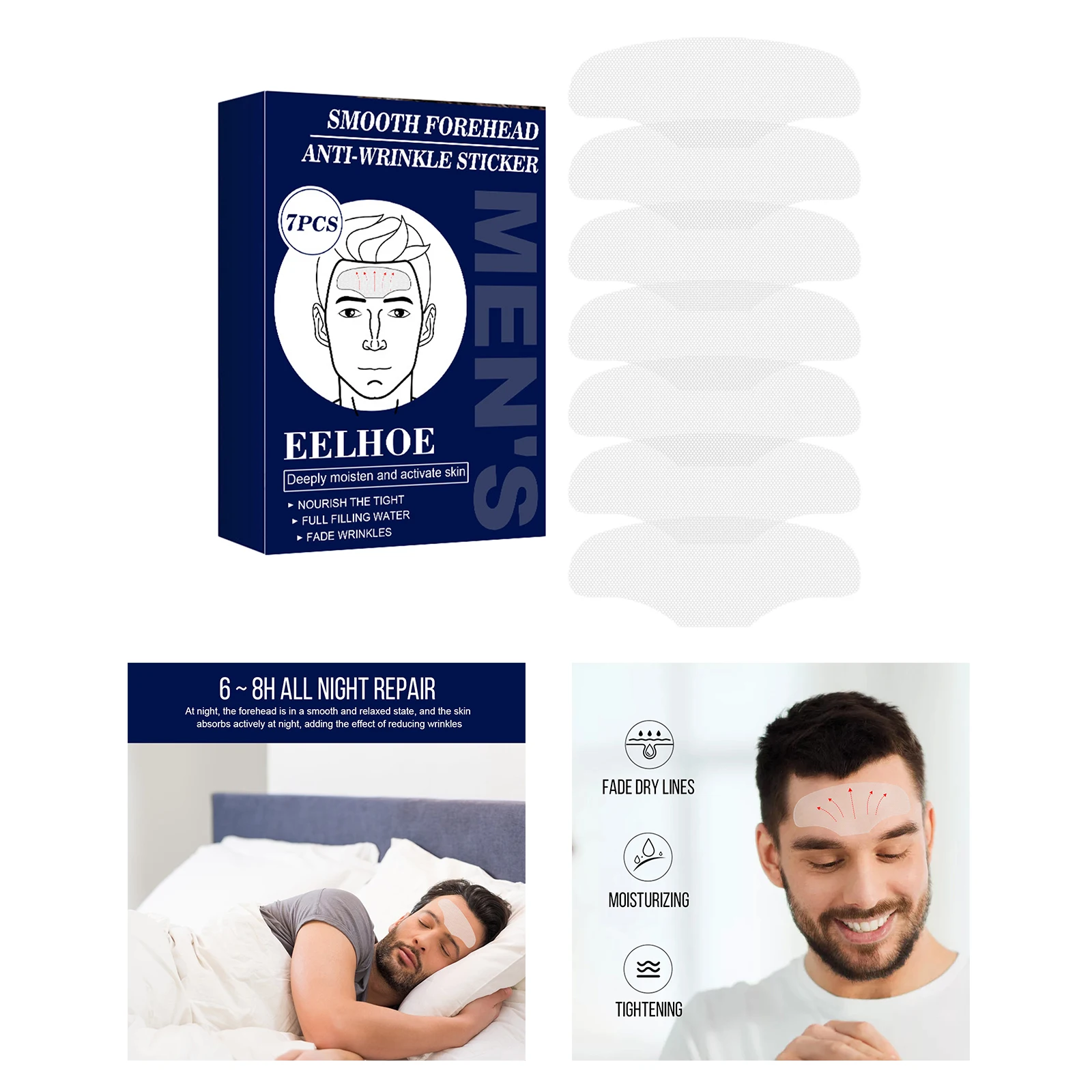 

7 Pieces Forehead Face Patches Anti Wrinkle Strips Overnight Prevention Repair Wrinkle Lines Face Patches Anti Aging