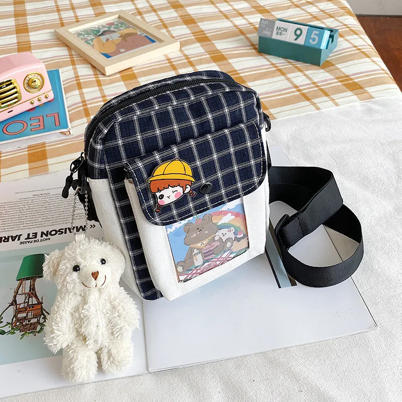 

Canvas Bags For Women 2021 New Plaid Cartoon Mini Bag Women Small Shoulder Bags Crossbody Bag Purses Phone Bag Girls Bolsa Mujer