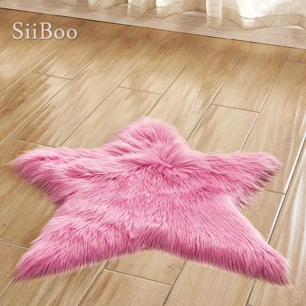 Разноцветная однотонная 5 см длинные меховые коврики в форме звезды для стула