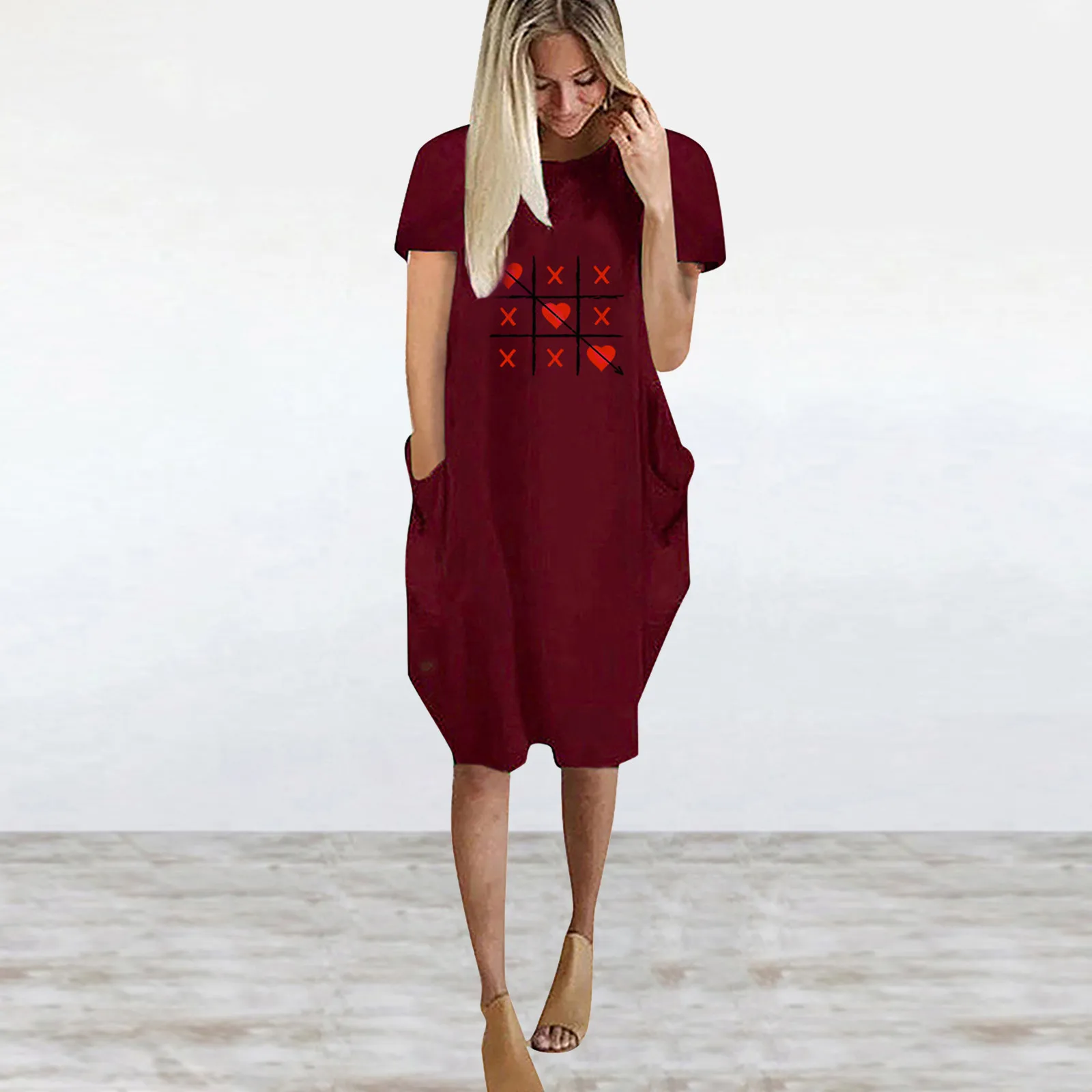 

Women's Loose Drees Love Printing Casual Pocket Short Sleeve Round Neck Dress 2021 New Hot Streetwear Dresses Vestido De Mujer