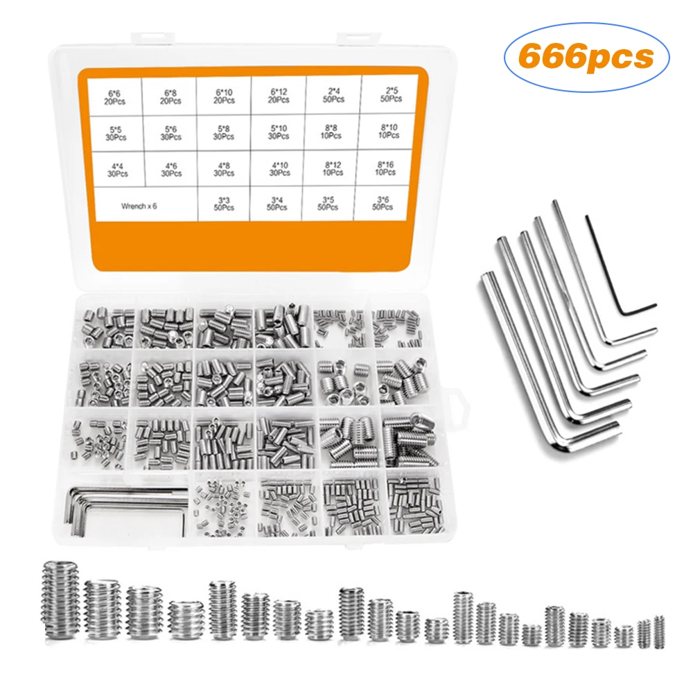 6 размер 666 шт 304 Набор торцевых шнеков из нержавеющей стали комплект безголовых