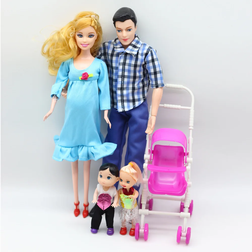 5 человек семейные кукольные костюмы мама/Папа/сын ребенок/Келли/коляска игрушки
