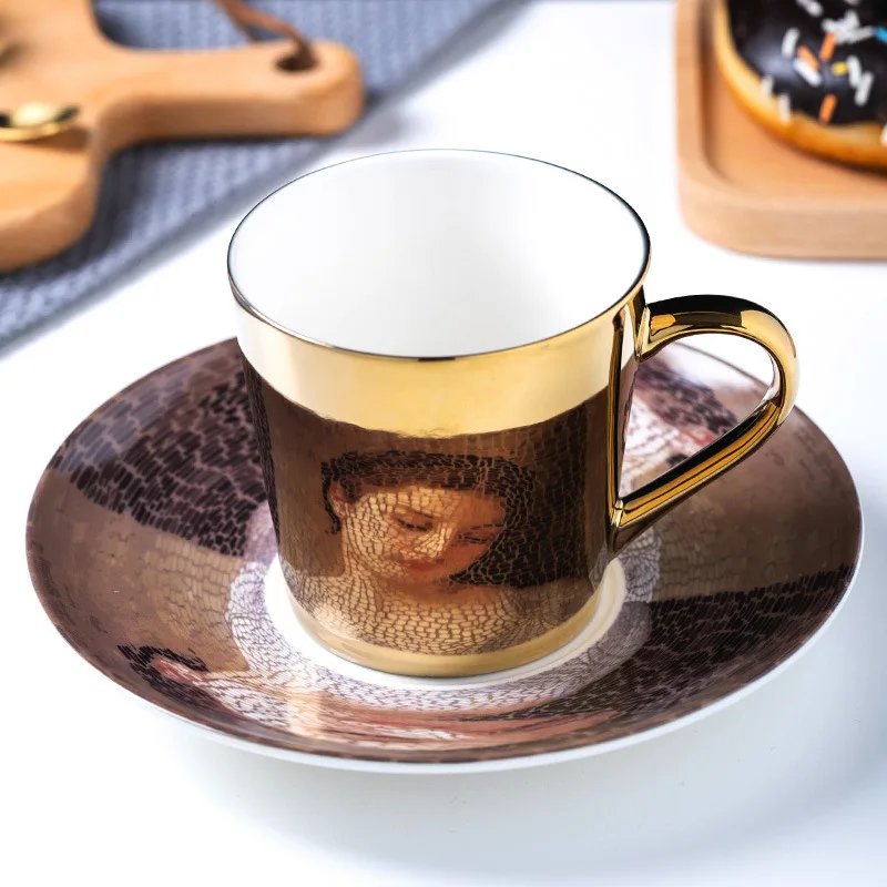 

Reflective ceramic coffee cup dish with spoon mirror creative refractive electroplating