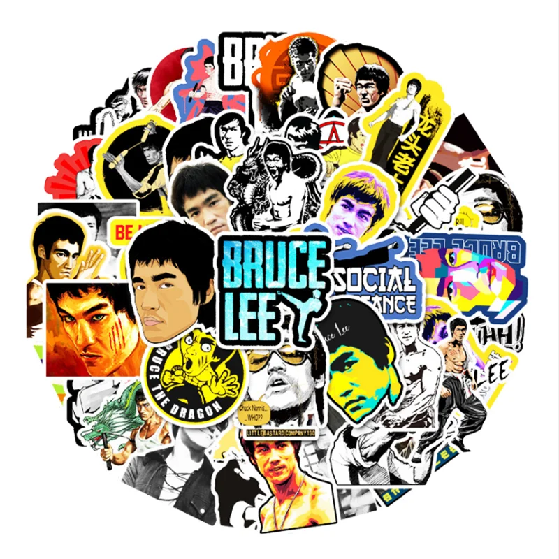 10/30/50PCS Kung Fu Movie Star Bruce Lee Sticker Graffiti Luggage Suitcase Scooter Locomotive Flat Decorative Toys Wholesale wall hanging bruce lee kung fu dragon tapestry