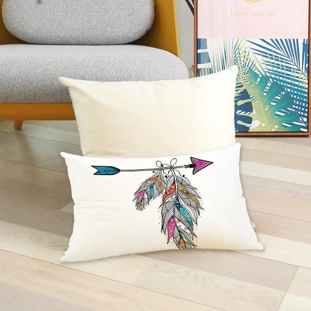 Украшение для дома короткая плюшевая подушка чехол с перьями мандала