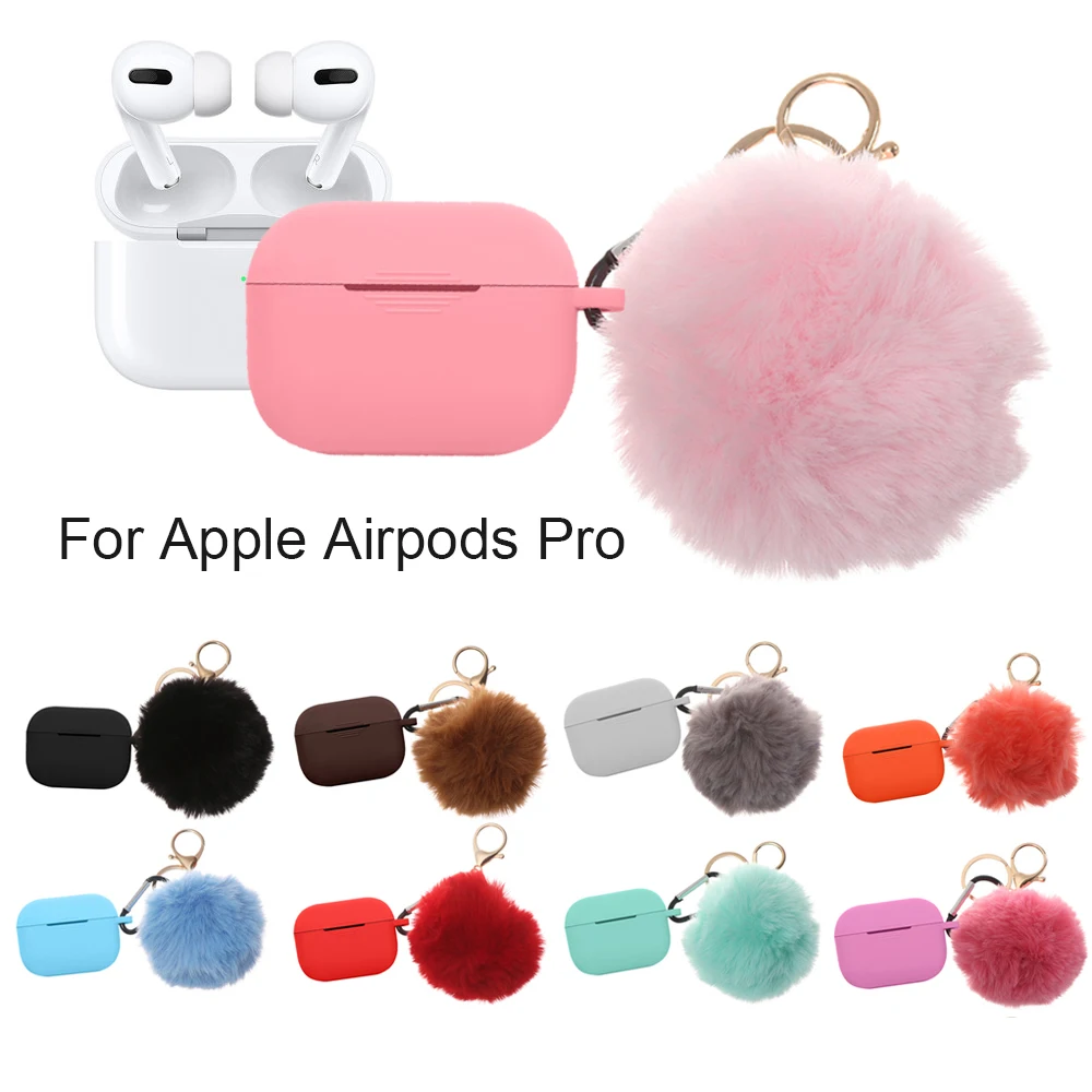 Модный защитный чехол для Air Pods 1/2, чехол для наушников, силиконовый чехол с защитой от падения, милый меховой шарик, брелок для Airpods/Airpods Pro