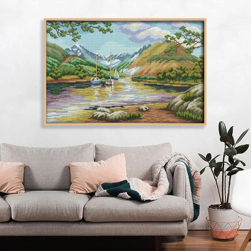 Пейзаж озер и гор с крестом вышивальные наборы для рукоделия 11CT 14CT DIY домашний