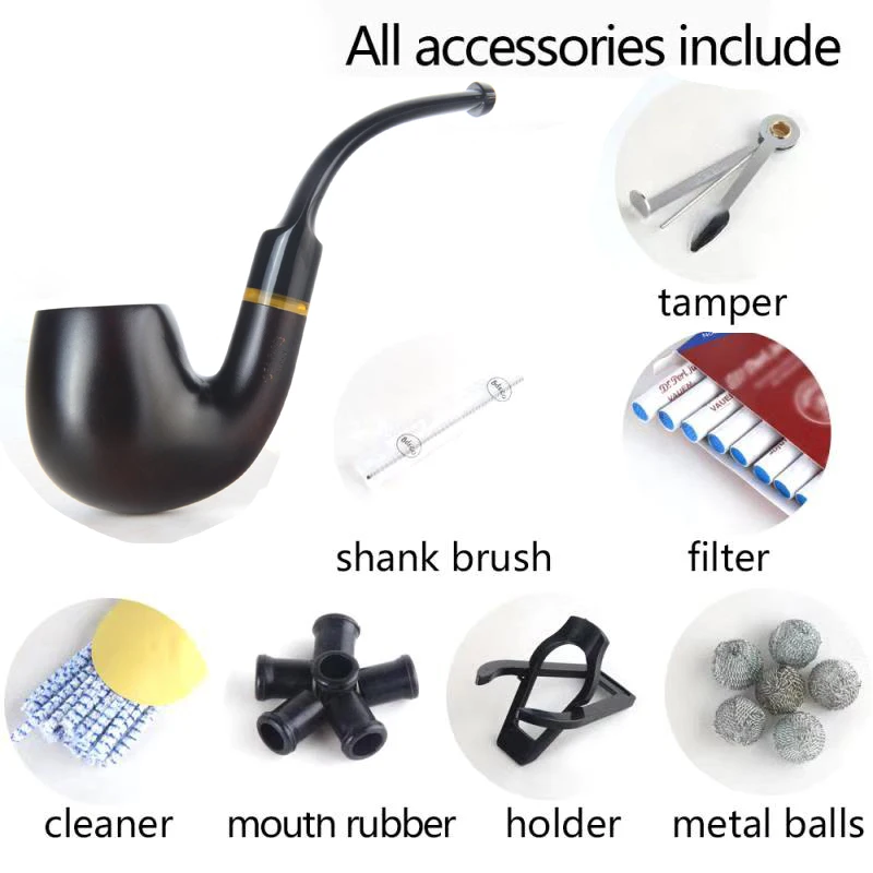 Бриар трубы табака курительная труба гладкая отделка 9 мм фильтр изогнутая