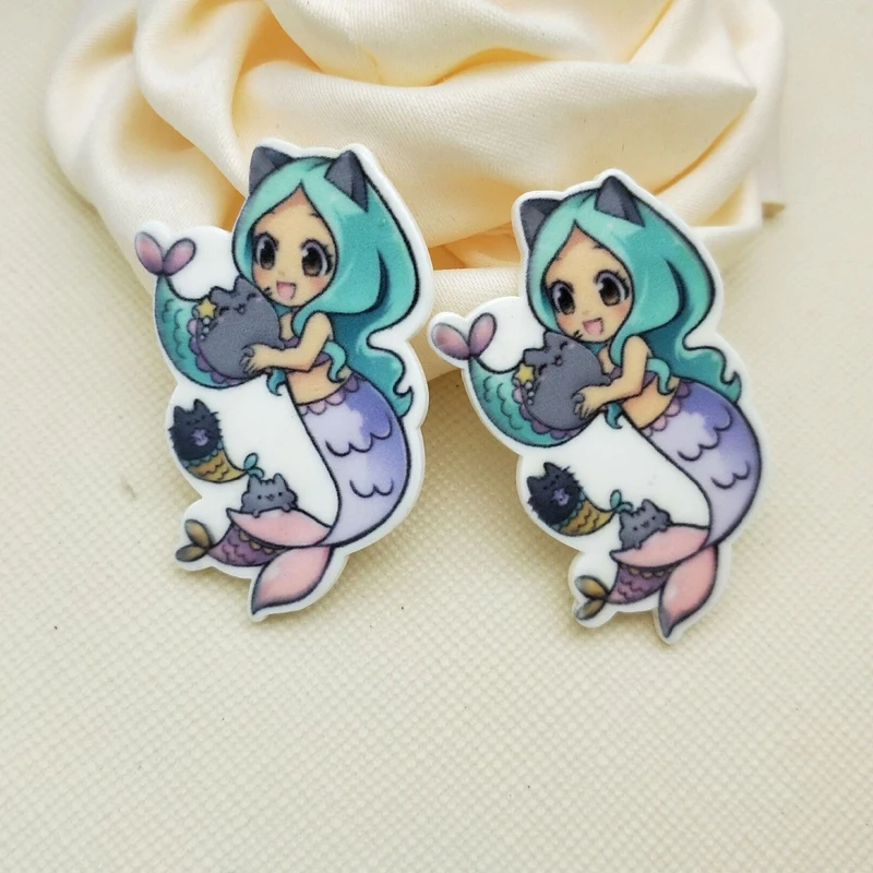 

30pcs/50pcs cartoon Mermaid girl plastic flat back planar resin for DIY Craft Supplies 25*38MM R1556