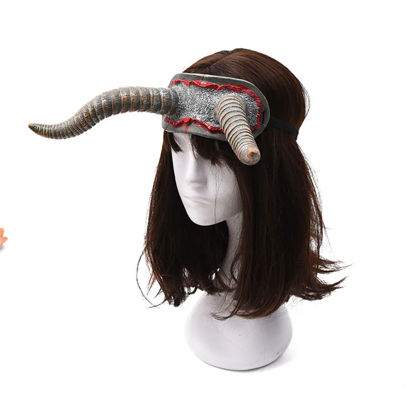 Двойные рога повязка на голову один рогатый тиара Хэллоуин Череп Вуаль головной