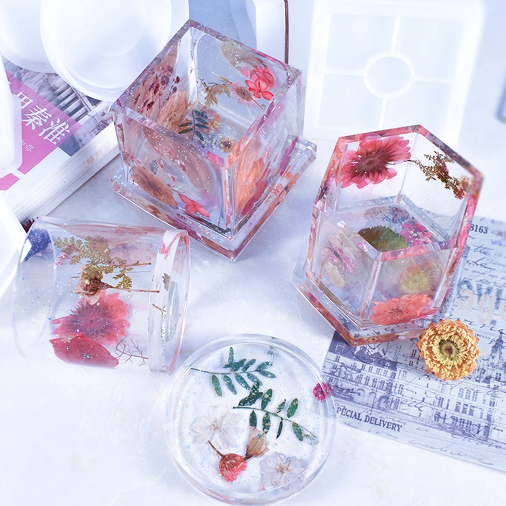 

Round Square Polygon Flower Pot Clay Silicone Mold DIY Handmade Epoxy Resin Mold For Table Storage Box Pen Holder Boxes
