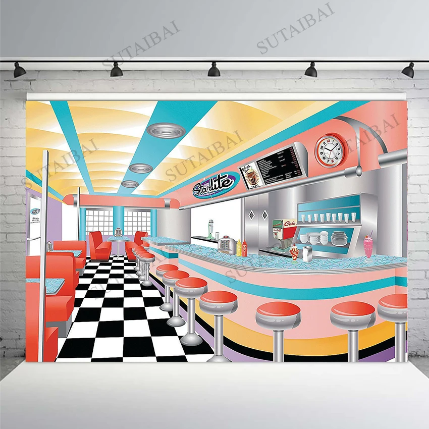 7x5FT Pub Bar Counter Stools Fast Food Restaurant Shop Diner Backdrop Child Custom Photo Studio Background Photography Vinyl