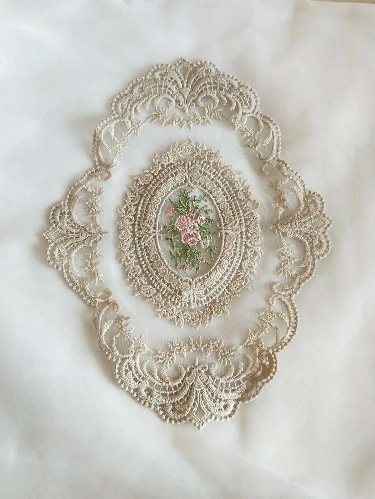 1pcs applique Прекрасный хаки хлопок Венеция Кружева Аппликация овальные розовые розы вышитые патч для постельных принадлежностей костюм платье скатерть шторы - Цвет: 1pcs applique