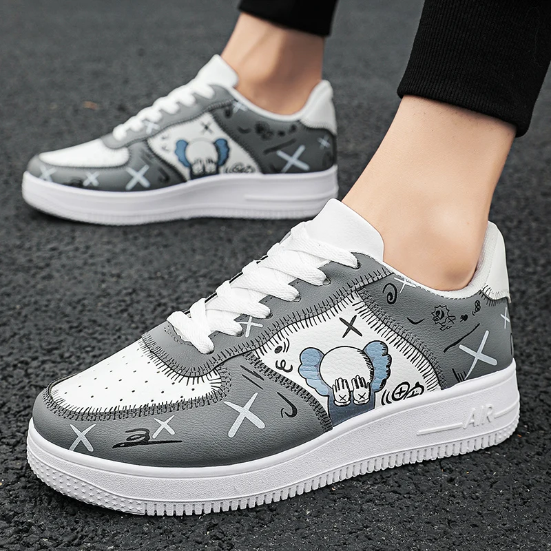 

Кроссовки мужские с принтом, повседневная спортивная обувь, на плоской подошве, скейтборд, роскошные школьные кеды, белые, на платформе