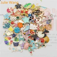 julie wang 10pcs enamel charms alloy random mixed flowers animal plant necklace pendant bracelet jewelry making accessory