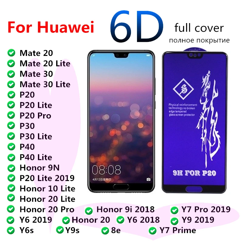 

rinbo 6D Full Tempered Glass For Huawei Honor 9N Y6s Y9s Y7 Prime Y6 2018 8e Y9 Mate P10 P20 P30 P40 Lite Pro Screen Protector