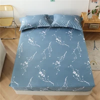 blue marbling bed fitted sheets sabanas mattress cover with elastic microfiber 12020030 15020030
